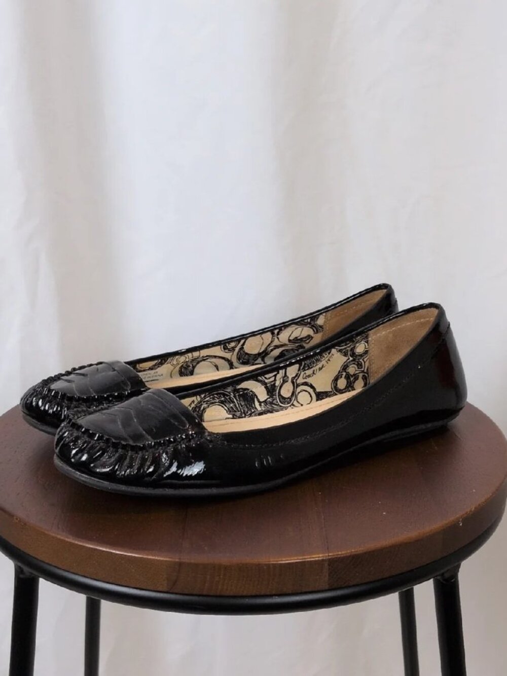 Coach Black Patent Leather Gretchen Signature Ballet Flats 8B EUC